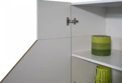 Credenza All, cm 141x43h86, Bianco lucido e Acero<Dmora Cheap