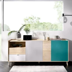 Credenza Allie, 180x43h75 cm, Rovere e Grigio<Dmora Best