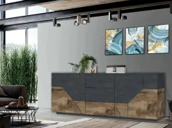 Credenza Almira, cm 220x43h86, Ardesia e Acero<Dmora Clearance