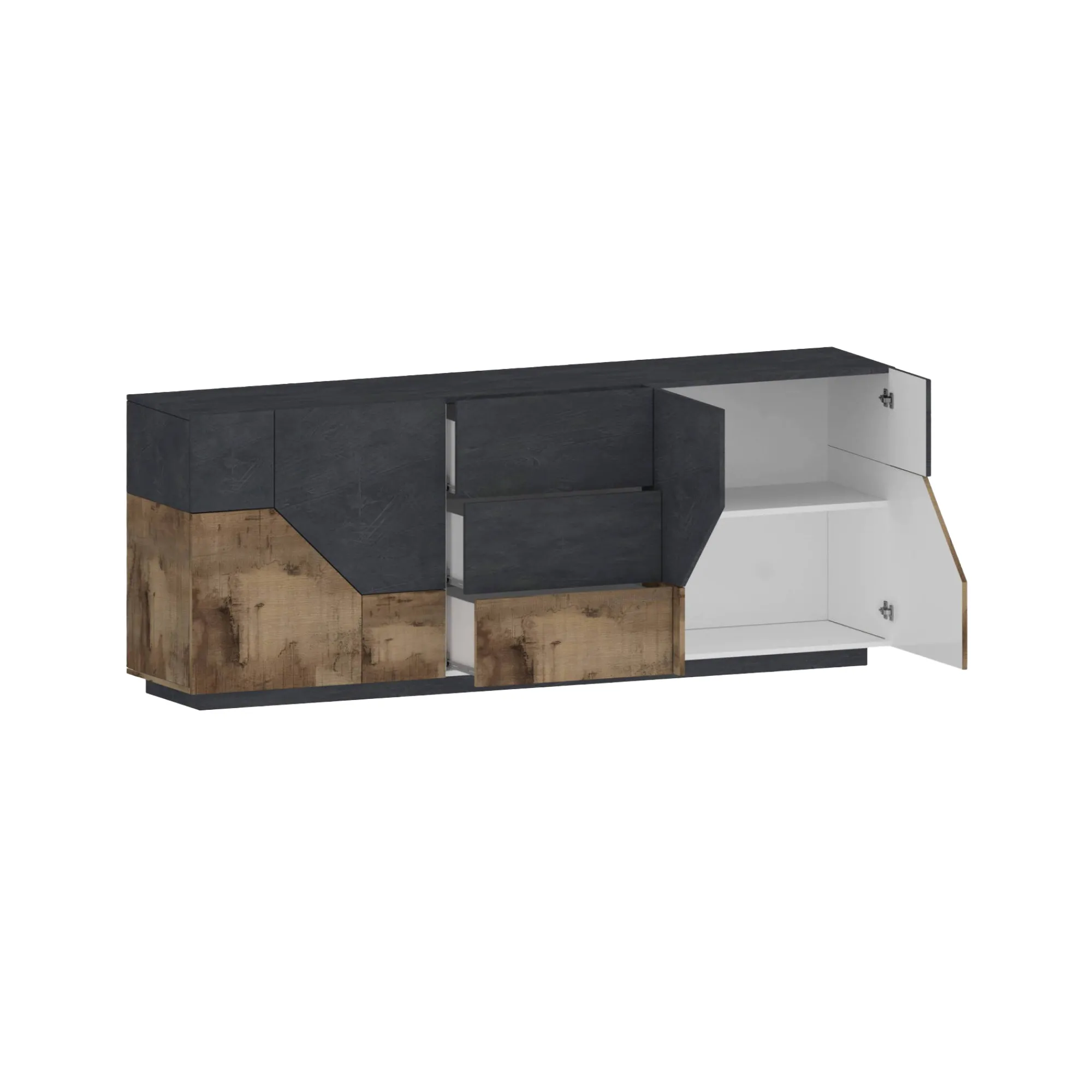 Credenza Almira, cm 220x43h86, Ardesia e Acero<Dmora Clearance
