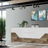 Credenza Almira, cm 220x43h86, Bianco lucido e Acero<Dmora Store