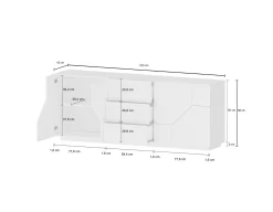 Credenza Almira, cm 220x43h86, Bianco lucido e Acero<Dmora Store