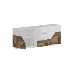 Credenza Almira, cm 220x43h86, Bianco lucido e Acero<Dmora Store