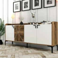 Credenza Also, 180x35h78 cm, Noce e Bianco<Dmora Best Sale