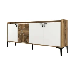 Credenza Also, 180x35h78 cm, Noce e Bianco<Dmora Best Sale