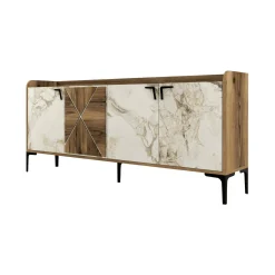 Credenza Also, 180x35h78 cm, Noce e Bianco Marmo<Dmora Best Sale