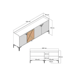 Credenza Also, 180x35h78 cm, Noce e Bianco Marmo<Dmora Best Sale