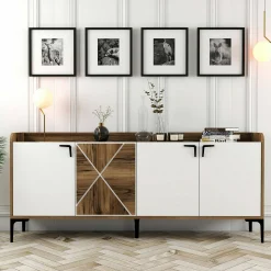 Credenza Also, 180x35h78 cm, Noce e Bianco<Dmora Best Sale