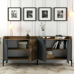 Credenza Also, 180x35h78 cm, Noce e Antracite<Dmora Cheap