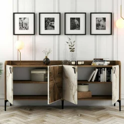Credenza Also, 180x35h78 cm, Noce e Bianco Marmo<Dmora Best Sale