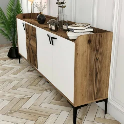 Credenza Also, 180x35h78 cm, Noce e Bianco<Dmora Best Sale