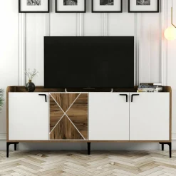 Credenza Also, 180x35h78 cm, Noce e Bianco<Dmora Best Sale