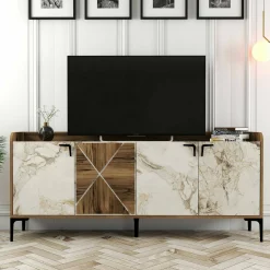 Credenza Also, 180x35h78 cm, Noce e Bianco Marmo<Dmora Best Sale