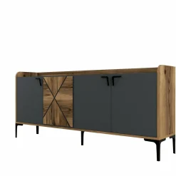 Credenza Also, 180x35h78 cm, Noce e Antracite<Dmora Cheap