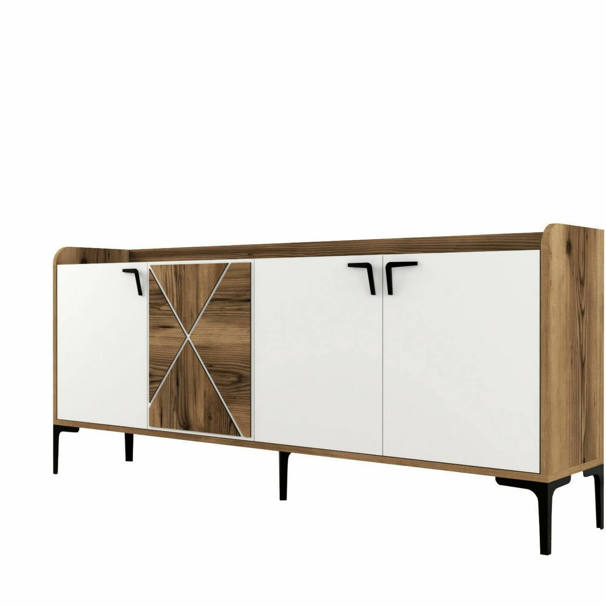 Credenza Also, 180x35h78 cm, Noce e Bianco<Dmora Best Sale