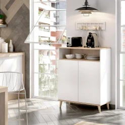 Credenza Altai, 80x40h102 cm, Bianco e Rovere<Dmora Store