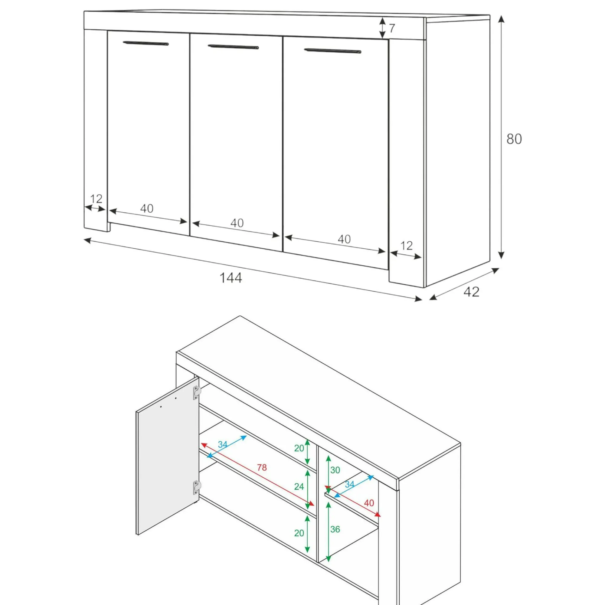Credenza Amaculi, 144x42h80 cm,<Dmora Discount