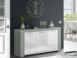 Credenza Amaculi, 144x42h80 cm, Cemento e Bianco<Dmora Outlet