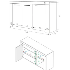 Credenza Amaculi, 144x42h80 cm, Cemento e Bianco<Dmora Outlet