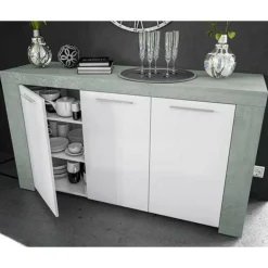 Credenza Amaculi, 144x42h80 cm, Cemento e Bianco<Dmora Outlet