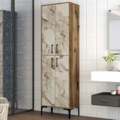 Credenza Amata, 60x35h200 cm, Noce e Bianco Marmo<Dmora Cheap