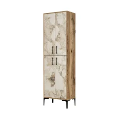 Credenza Amata, 60x35h200 cm, Noce e Bianco Marmo<Dmora Cheap