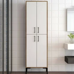 Credenza Amata, 60x35h200 cm, Noce e Bianco<Dmora Clearance