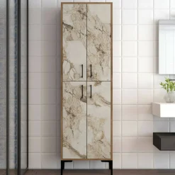 Credenza Amata, 60x35h200 cm, Noce e Bianco Marmo<Dmora Cheap