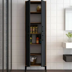 Credenza Amata, 60x35h200 cm, Noce e Antracite<Dmora Sale