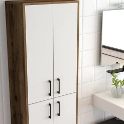 Credenza Amata, 60x35h200 cm, Noce e Bianco<Dmora Clearance