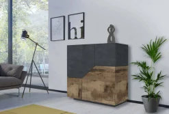 Credenza Amento, cm 79x43h86, Ardesia e Acero<Dmora Fashion
