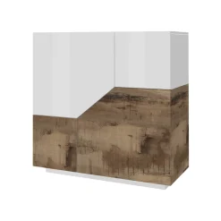 Credenza Amento, cm 79x43h86, Bianco lucido e Acero<Dmora Cheap