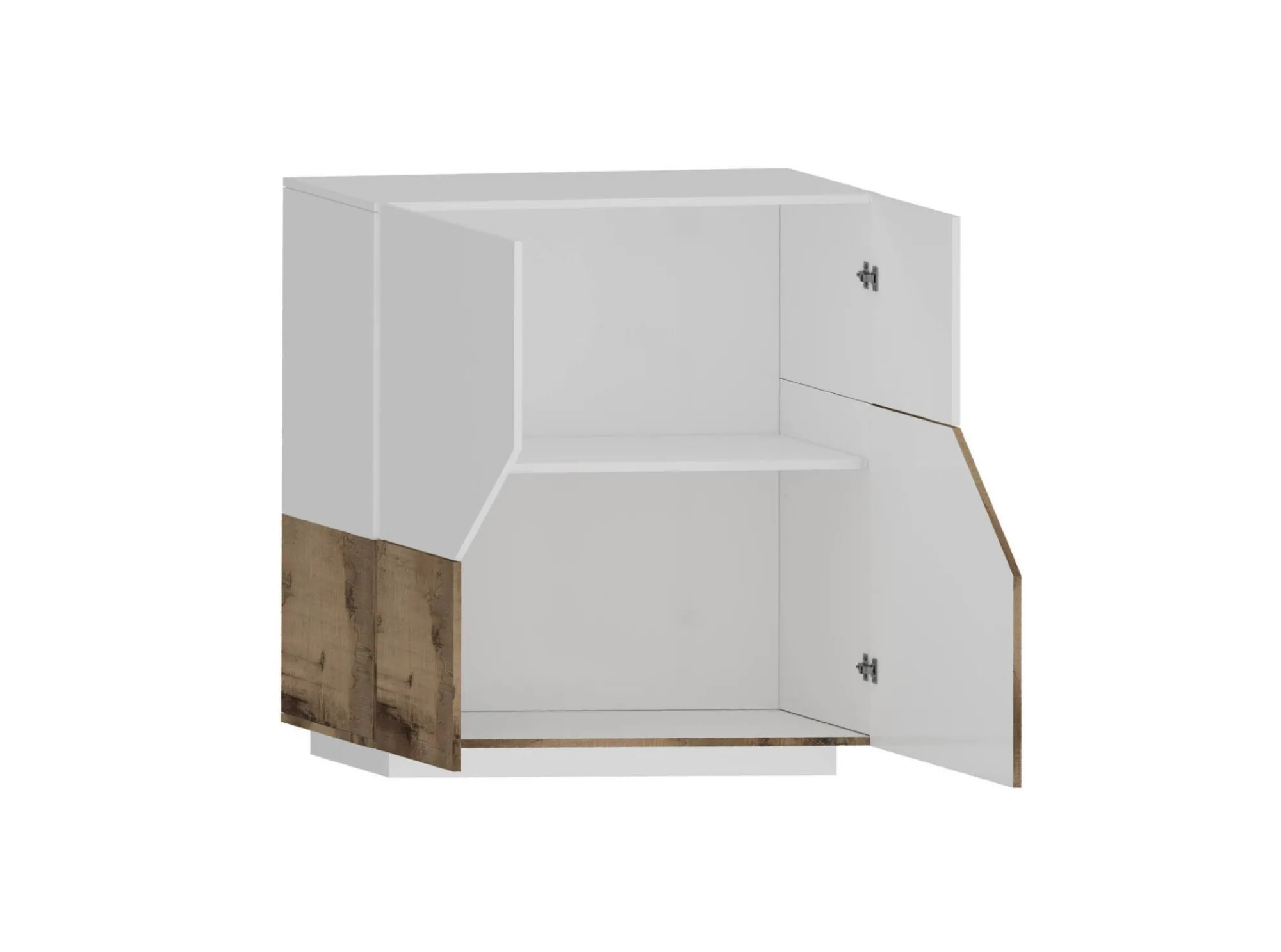 Credenza Amento, cm 79x43h86, Bianco lucido e Acero<Dmora Cheap