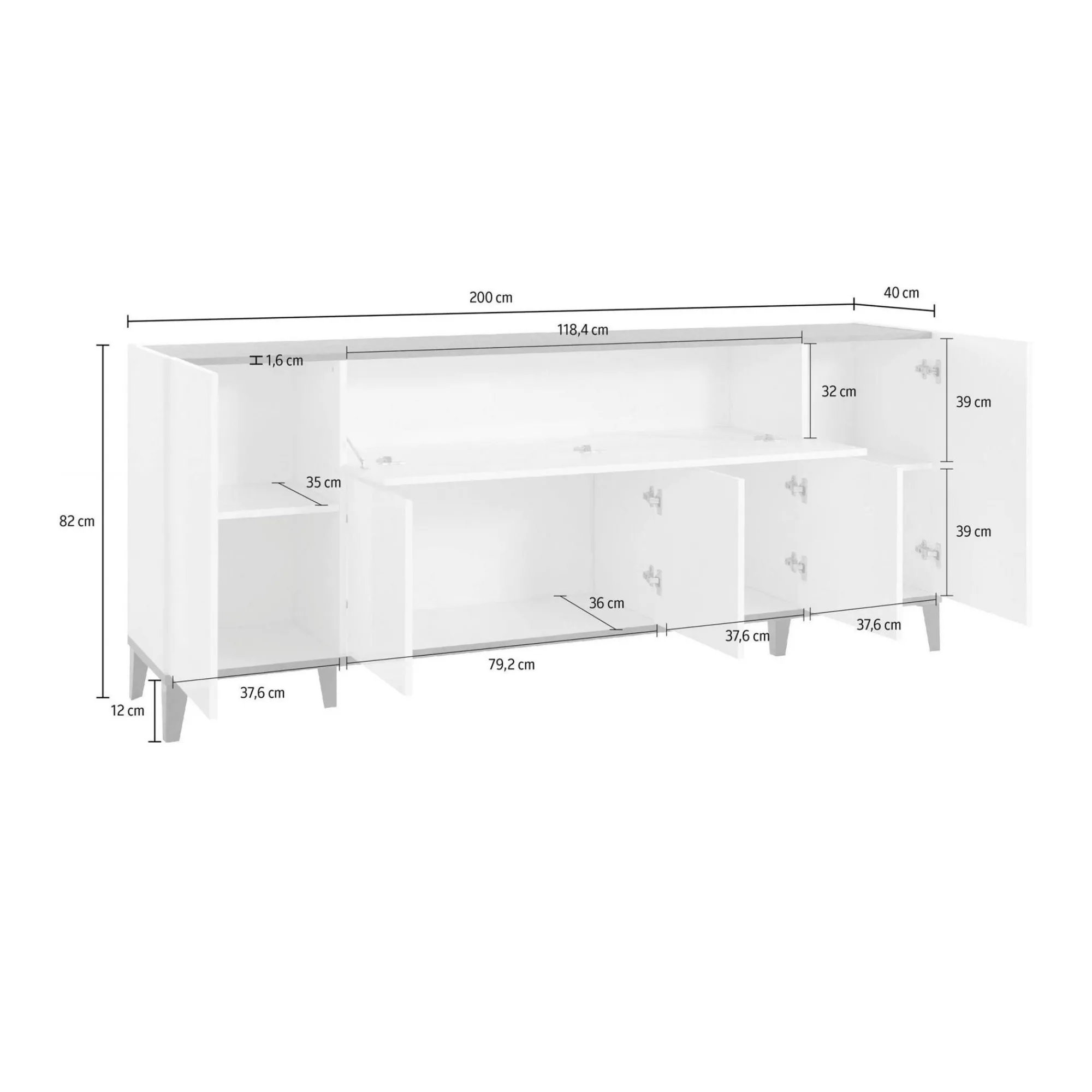 Credenza Amour, cm 200x40h82, Ardesia e Acero<Dmora Fashion