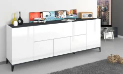 Credenza Amour, cm 200x40h82, Bianco lucido e Ardesia<Dmora Fashion