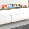 Credenza Amour, cm 200x40h82, Bianco lucido e Acero<Dmora New