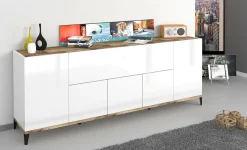 Credenza Amour, cm 200x40h82, Bianco lucido e Acero<Dmora New