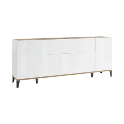 Credenza Amour, cm 200x40h82, Bianco lucido e Acero<Dmora New