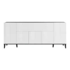 Credenza Amour, cm 200x40h82, Bianco lucido e Ardesia<Dmora Fashion
