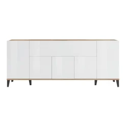 Credenza Amour, cm 200x40h82, Bianco lucido e Acero<Dmora New