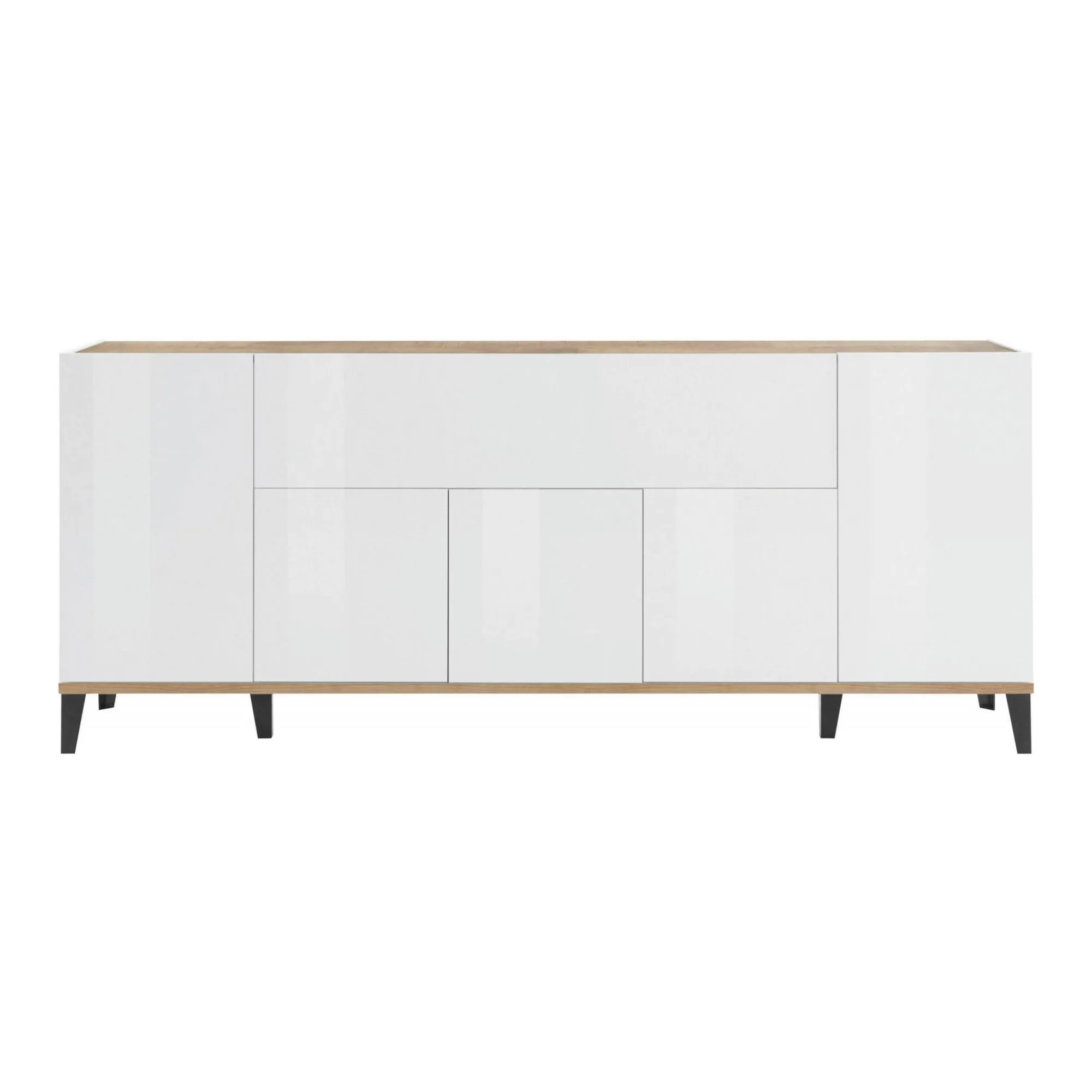 Credenza Amour, cm 200x40h82, Bianco lucido e Acero<Dmora New