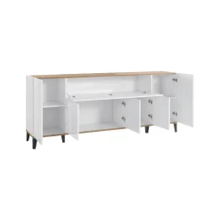 Credenza Amour, cm 200x40h82, Bianco lucido e Acero<Dmora New