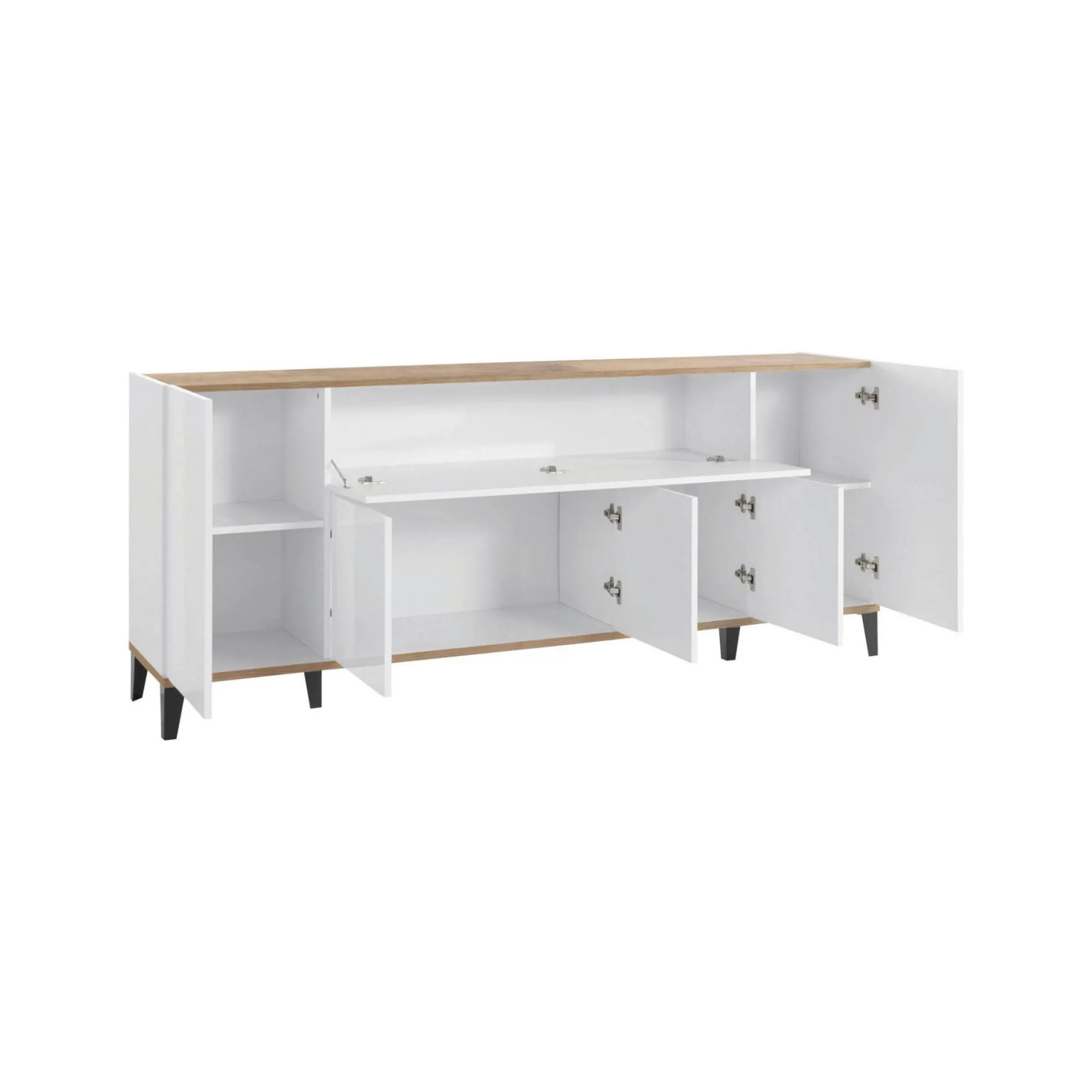 Credenza Amour, cm 200x40h82, Bianco lucido e Acero<Dmora New