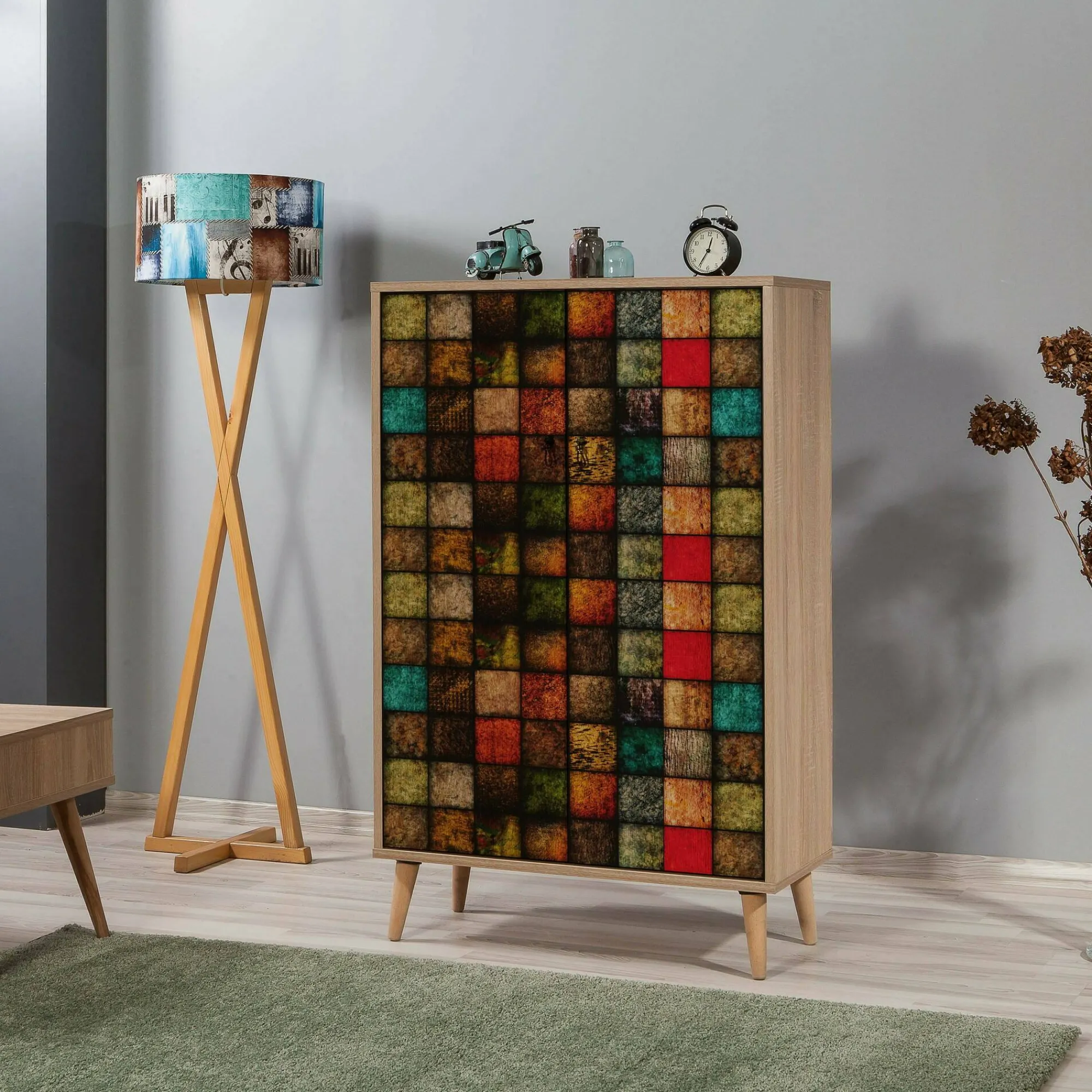 Credenza Andalusite, 80x36h127 cm, Quercia e Multicolore<Dmora Flash Sale