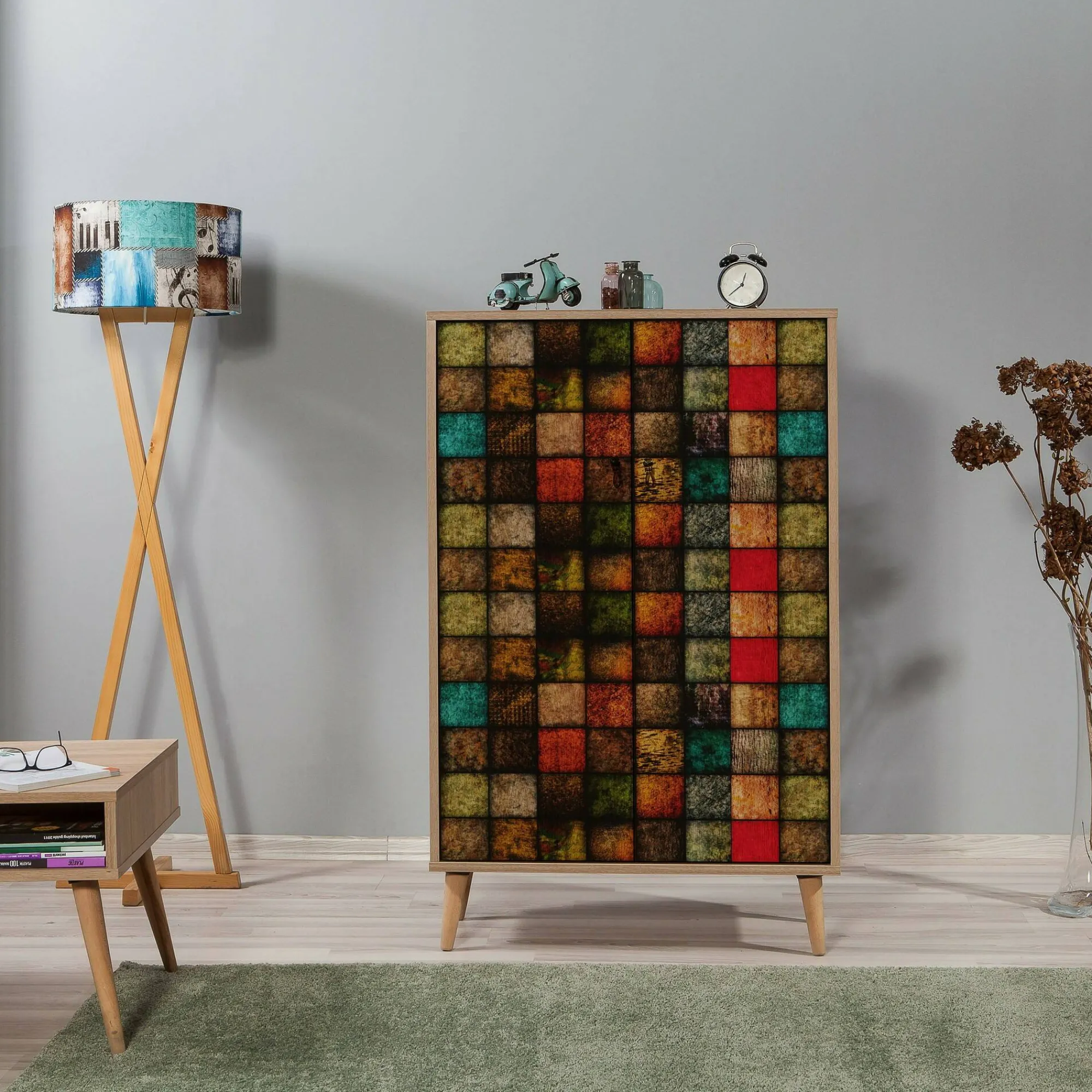 Credenza Andalusite, 80x36h127 cm, Quercia e Multicolore<Dmora Flash Sale