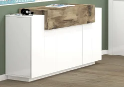 Credenza Angelis, cm 140x45h86, Bianco lucido e Acero<Dmora Best Sale