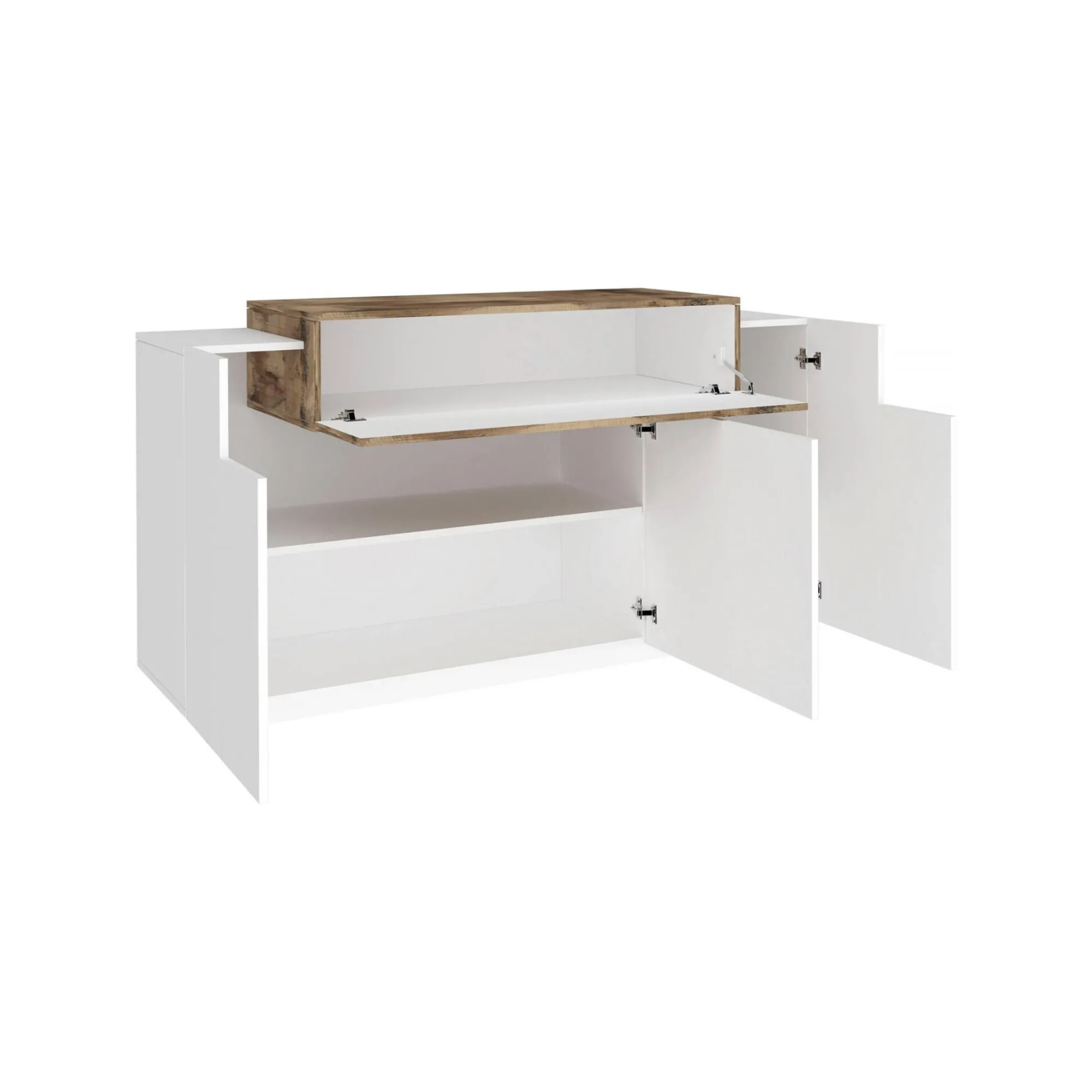 Credenza Angelis, cm 140x45h86, Bianco lucido e Acero<Dmora Best Sale