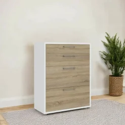 Credenza Anghiari, 89x40 h113 cm, Bianco e Quercia<Dmora Best Sale