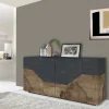 Credenza Ania, cm 200x43h86, Ardesia e Acero<Dmora Store