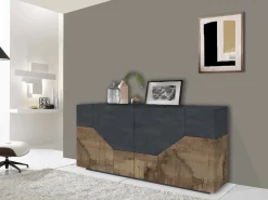 Credenza Ania, cm 200x43h86, Ardesia e Acero<Dmora Store